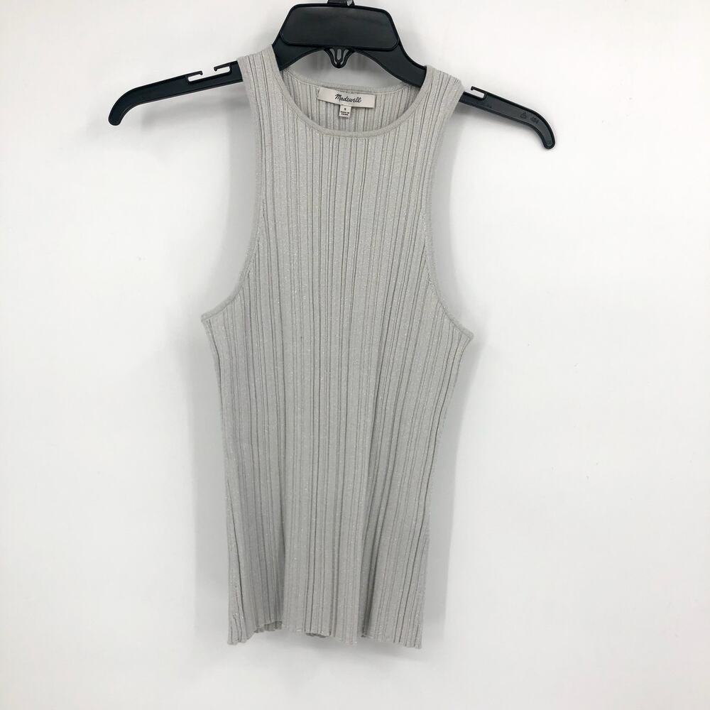 MADEWELL Signature Shimmer Cutaway Sweater Tank Small Silver Vapor Knit NWT - Picture 3 of 10
